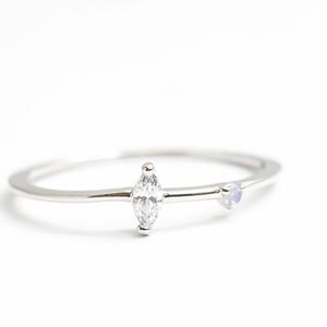 Simple Marquis CZ &Dot Opal Ring Silver-sz 6 or 7-NWT